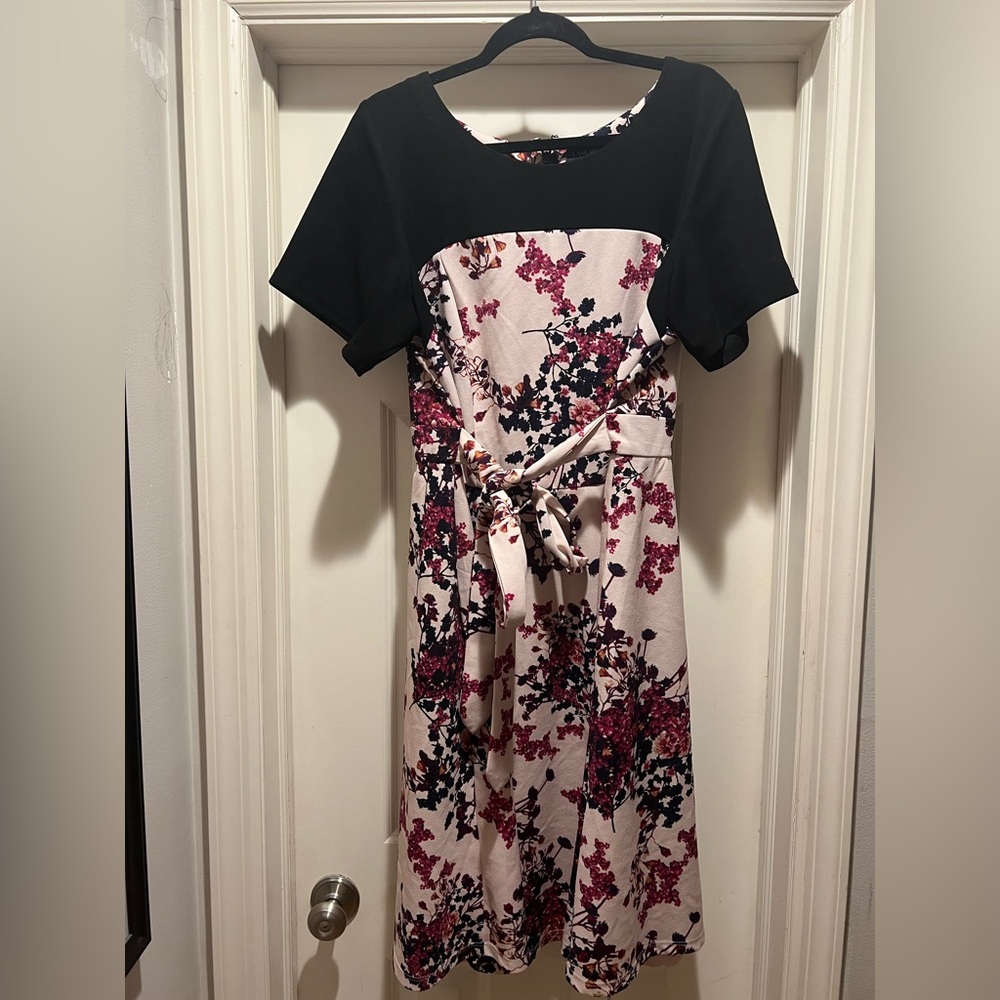 Lane Bryant Black and Pink Floral Midi Dress